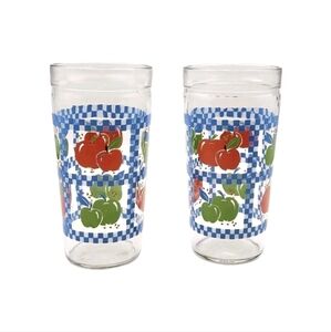 Anchor Hocking Apple Gingham Jelly Jar Drinking Glass Set Of 2